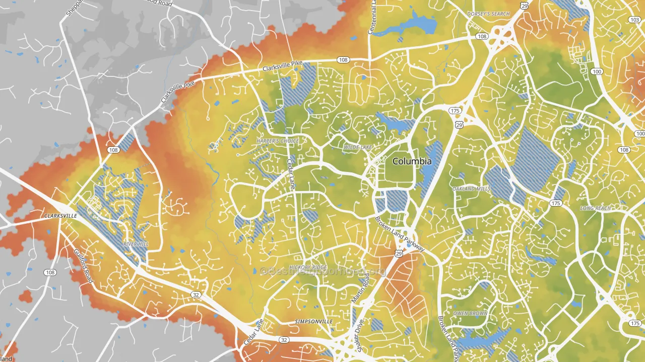 Bike Grade map of 21044, MD