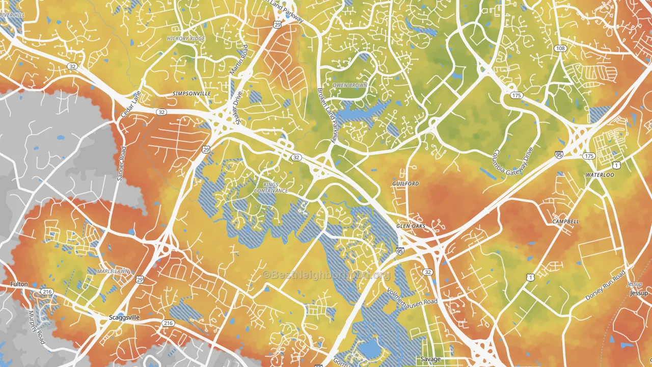 Bike Grade map of 21046, MD