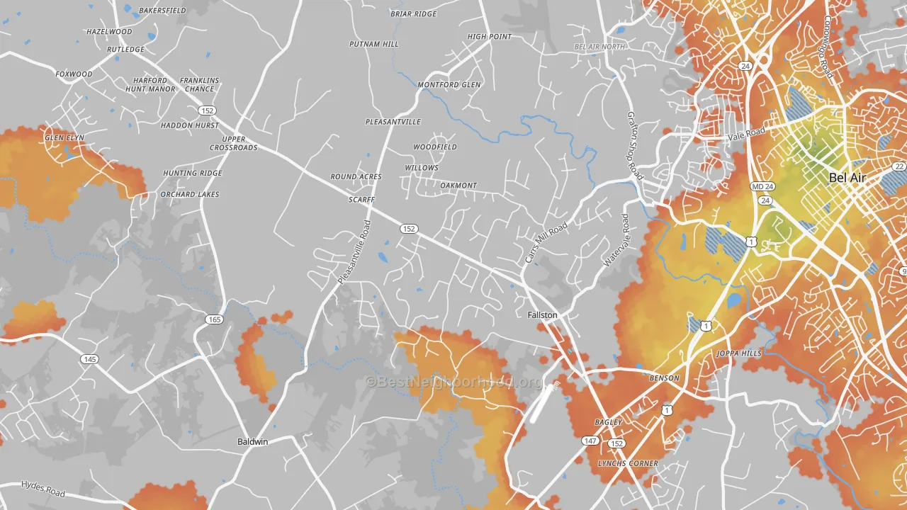 Bike Grade map of 21047, MD