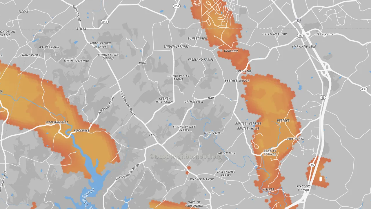 Bike Grade map of 21053, MD