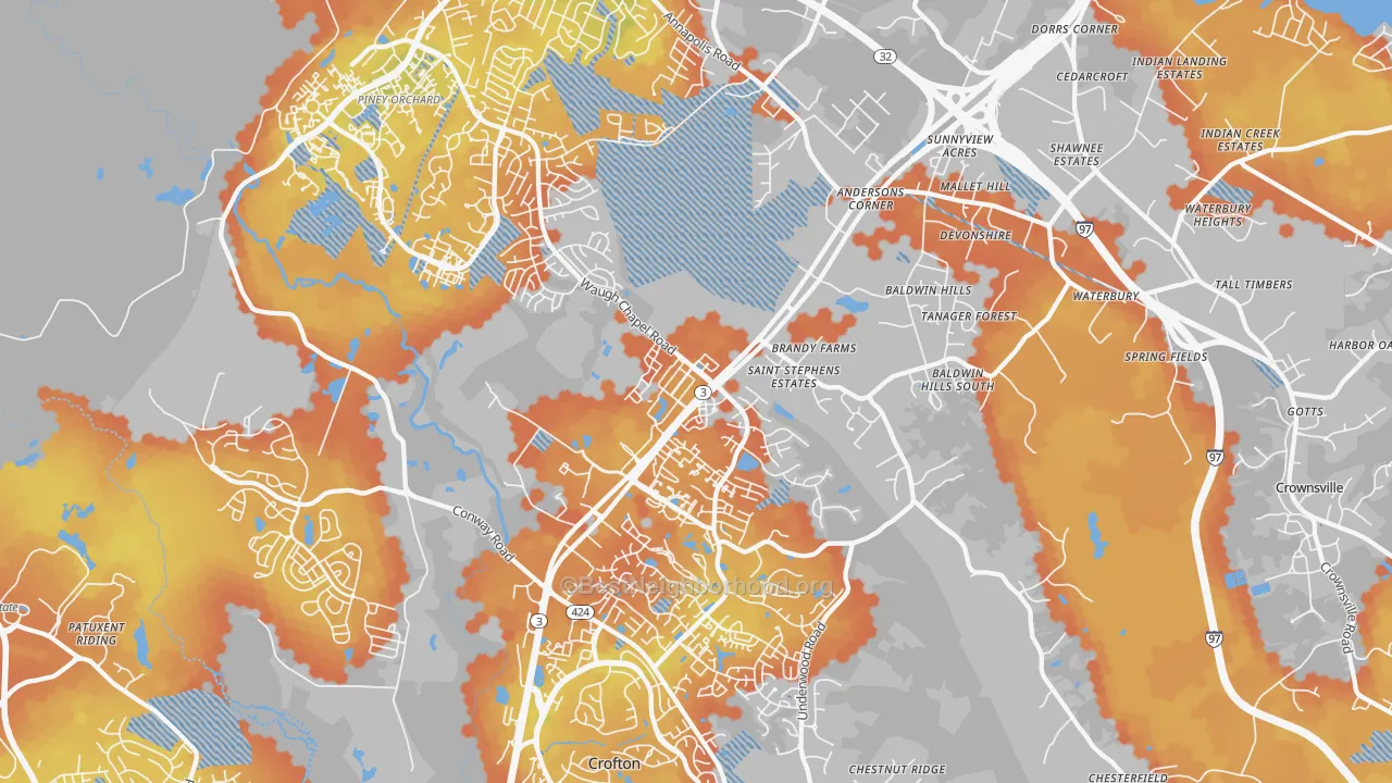 Bike Grade map of 21054, MD