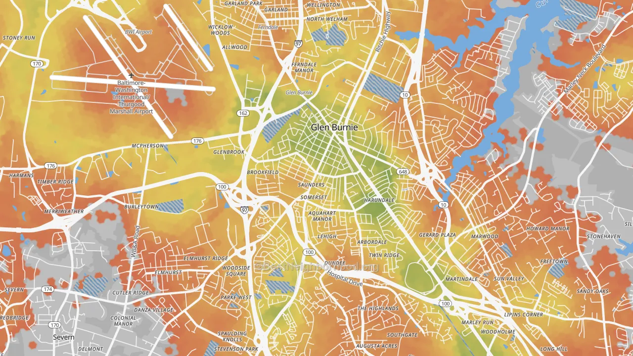 Bike Grade map of 21061, MD
