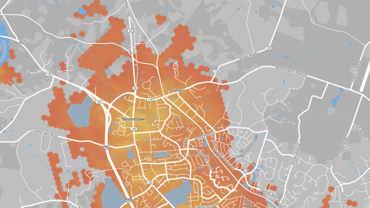 Bike Grade map of 21071, MD