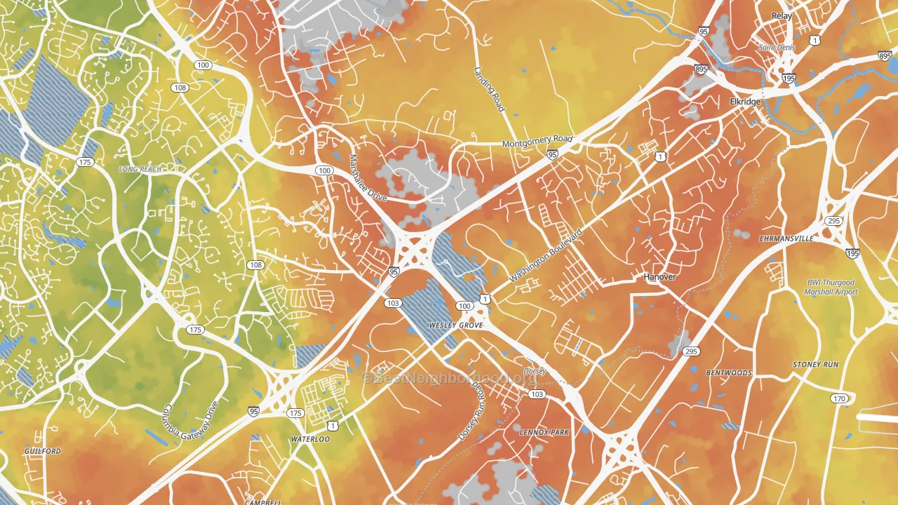 Bike Grade map of 21075, MD
