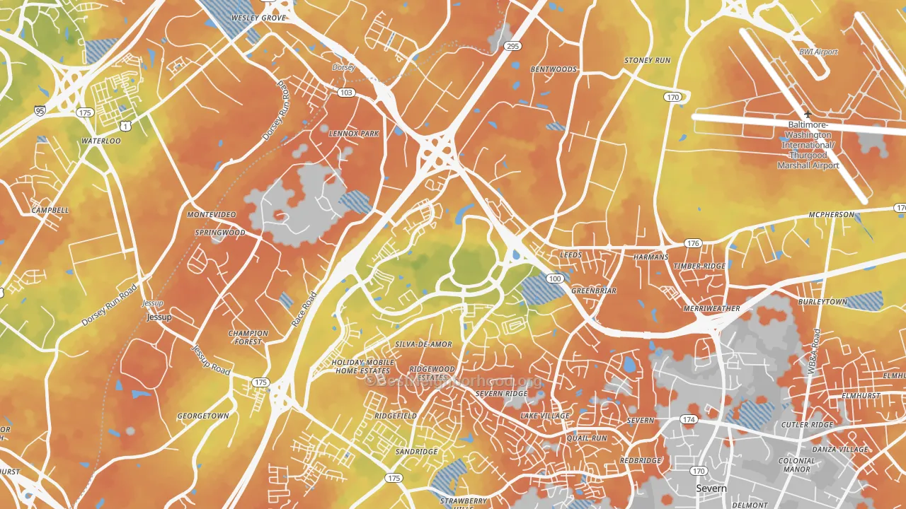 Bike Grade map of 21076, MD