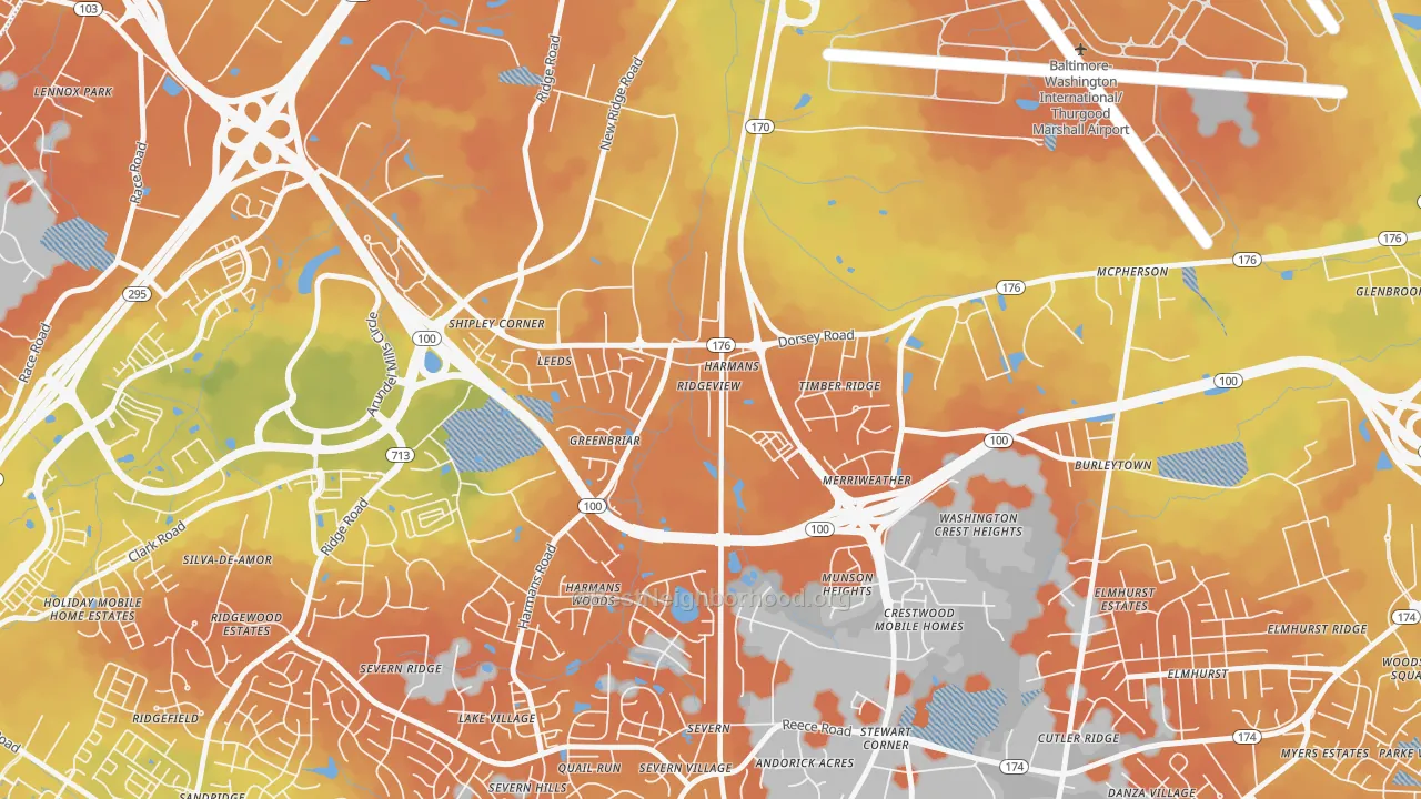 Bike Grade map of 21077, MD