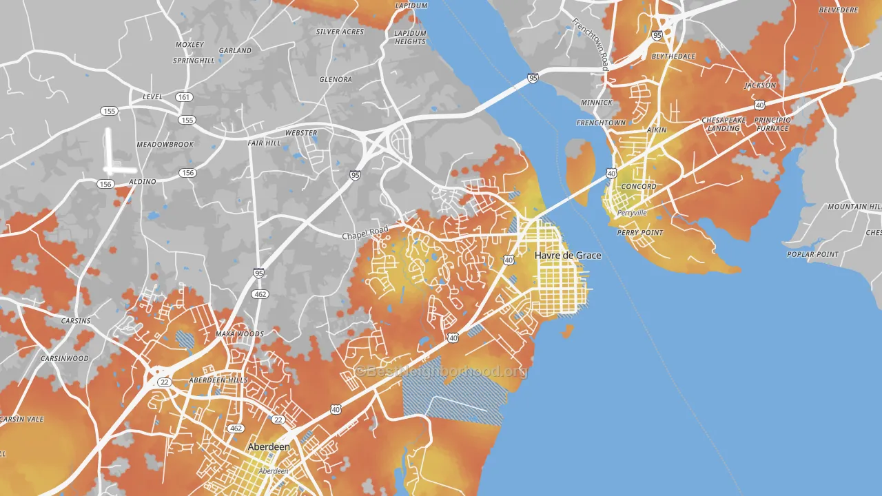 Bike Grade map of 21078, MD