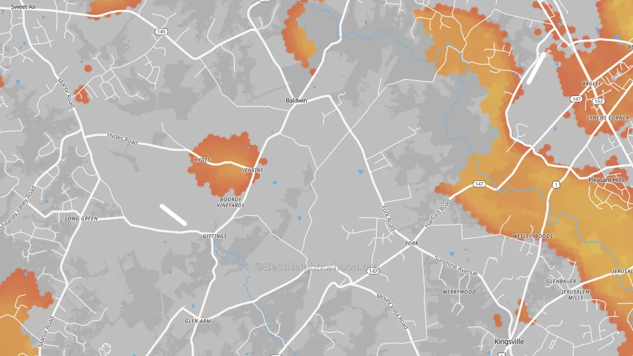 Bike Grade map of 21082, MD