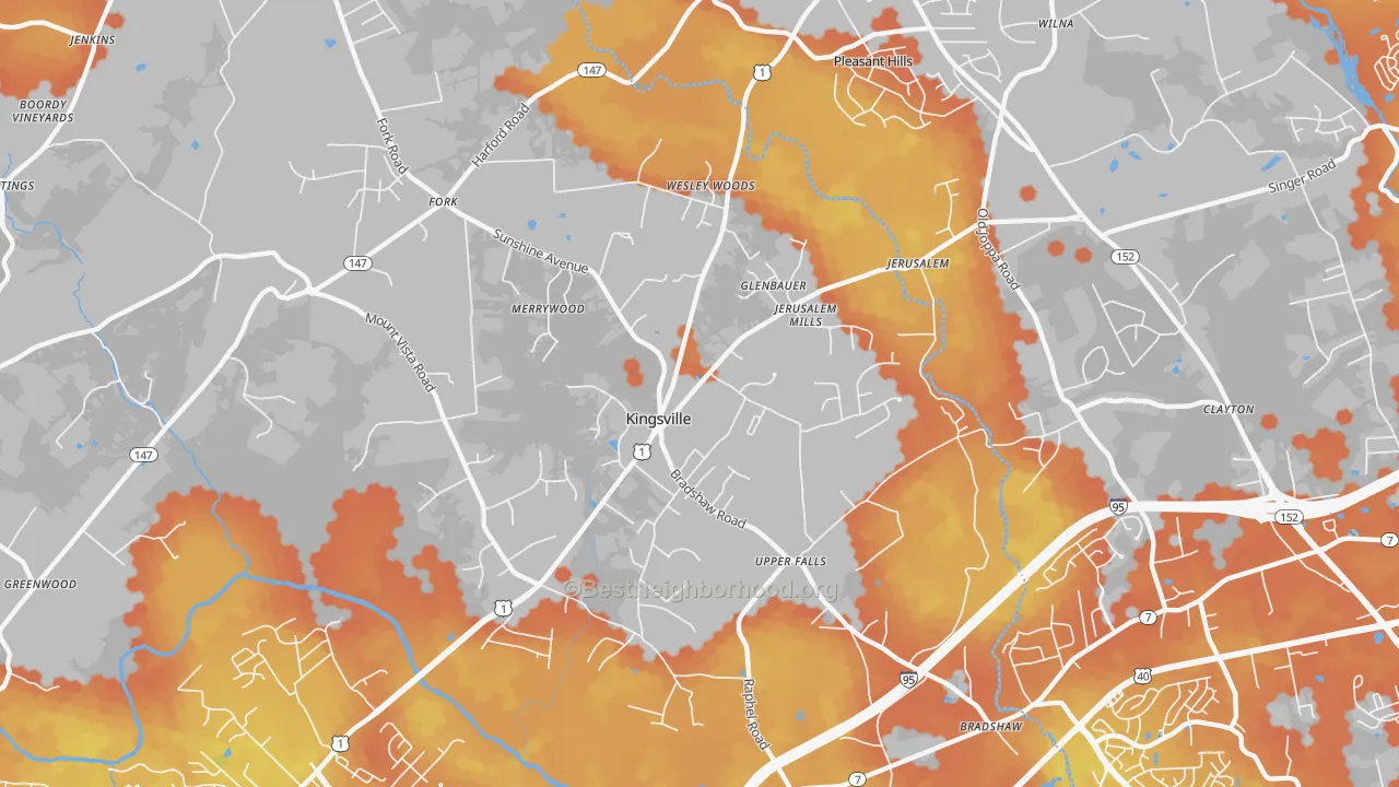 Bike Grade map of 21087, MD