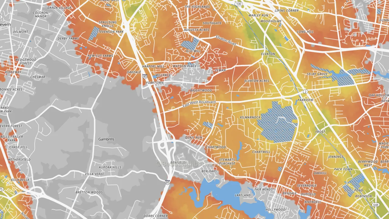 Bike Grade map of 21108, MD