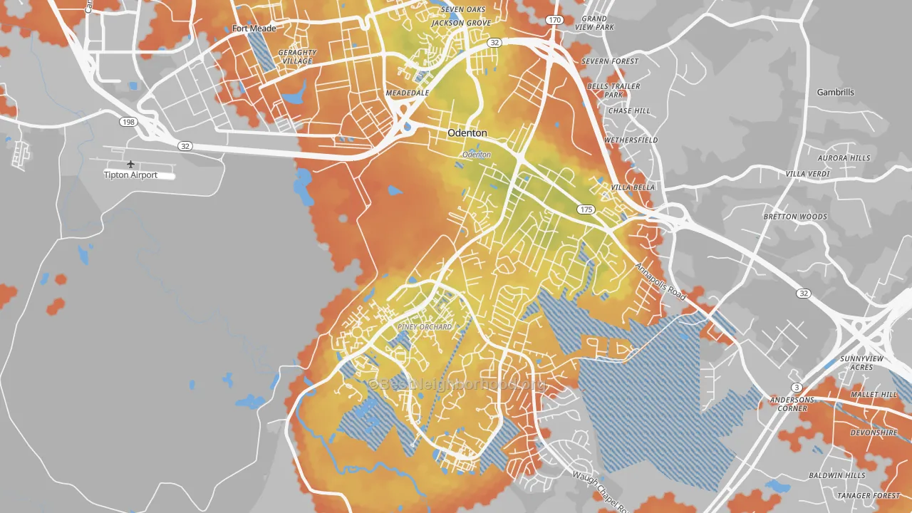 Bike Grade map of 21113, MD
