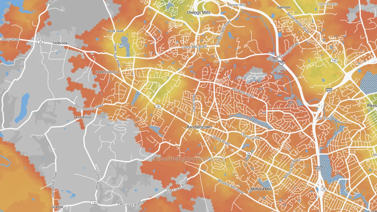Bike Grade map of 21133, MD