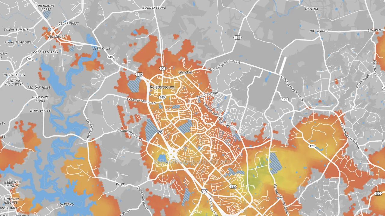 Bike Grade map of 21136, MD