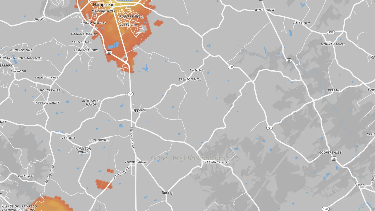 Bike Grade map of 21155, MD