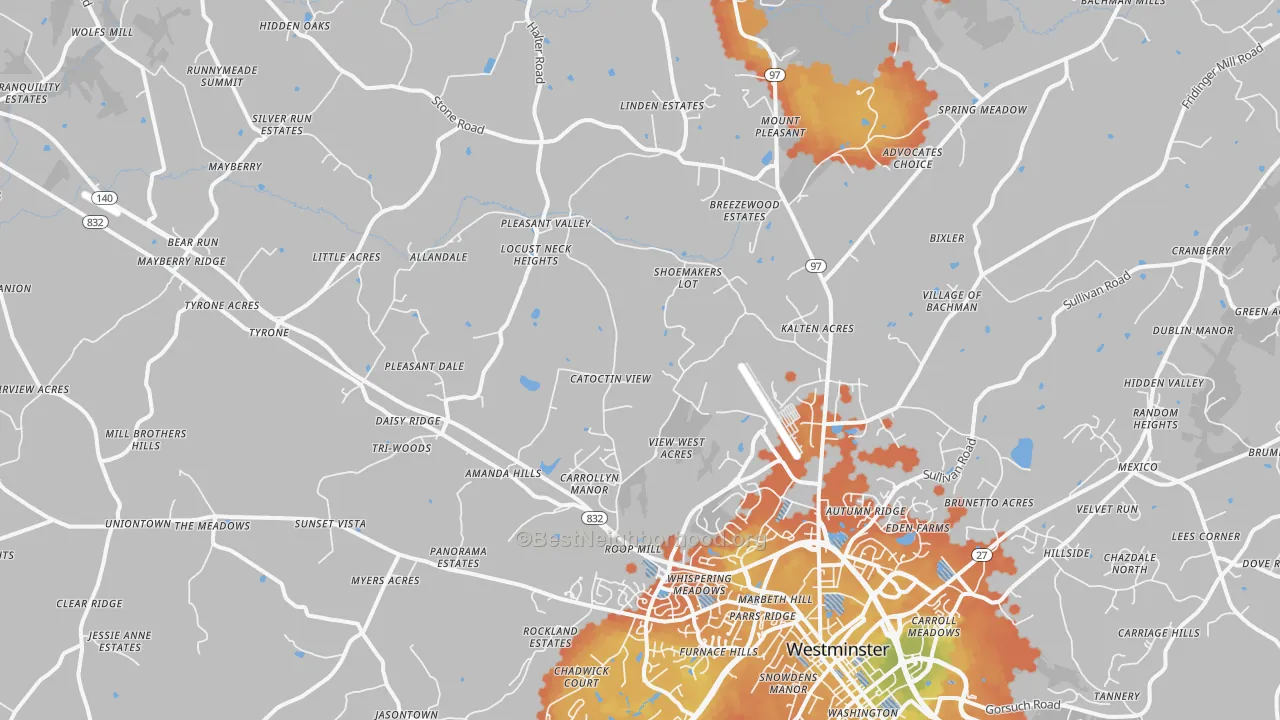 Bike Grade map of 21158, MD