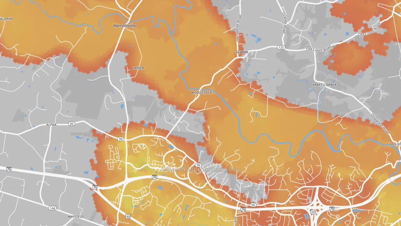 Bike Grade map of 21163, MD
