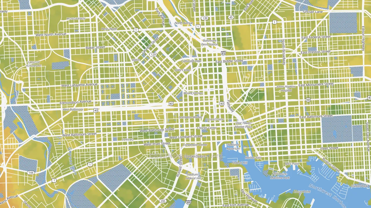 Bike Grade map of 21201, MD