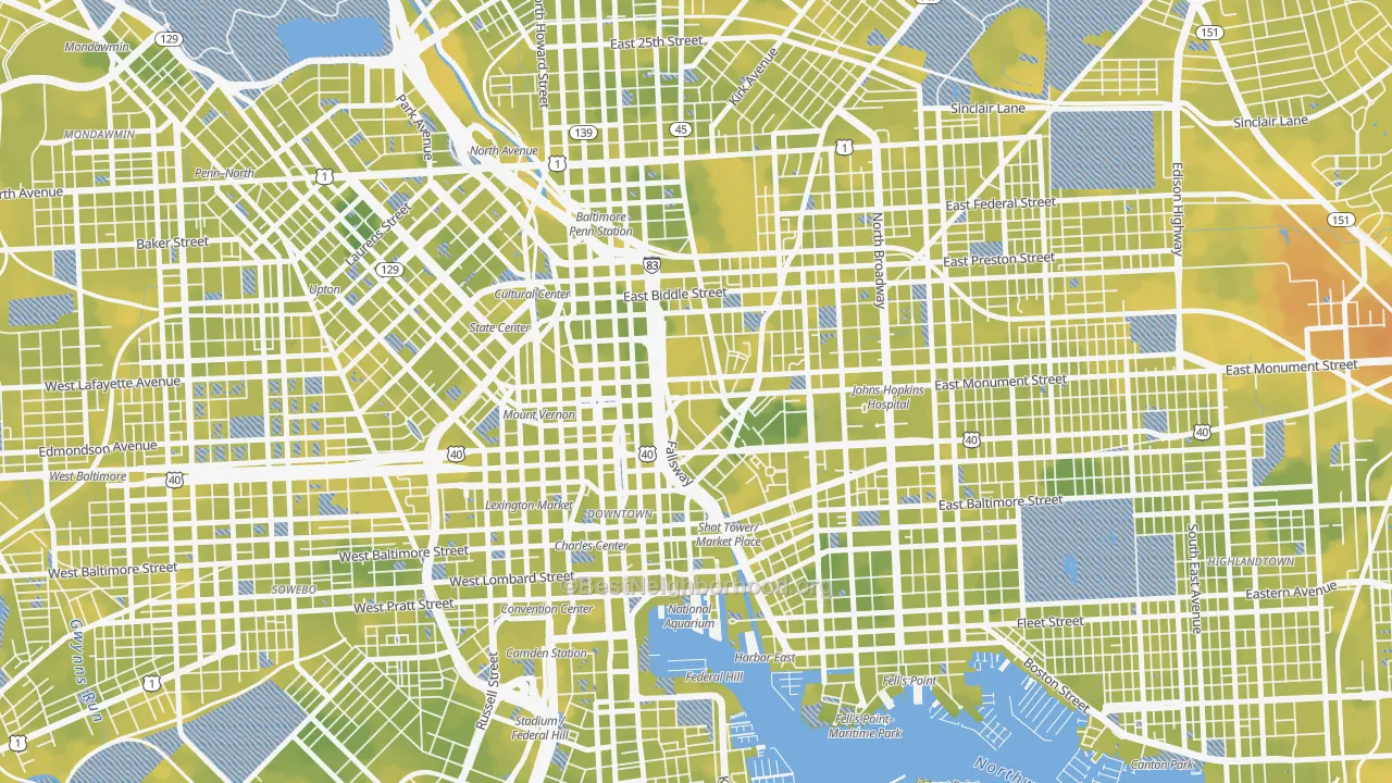 Bike Grade map of 21202, MD