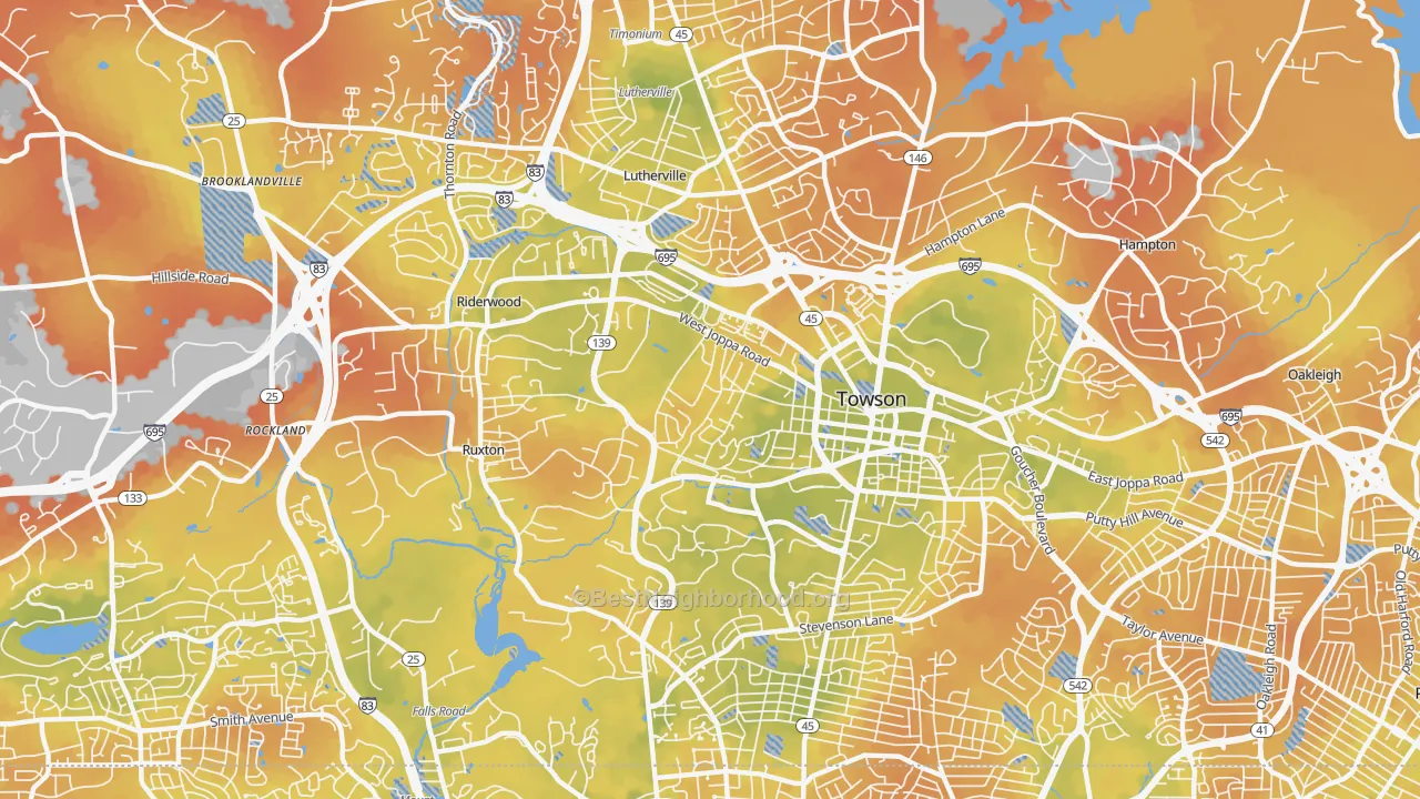 Bike Grade map of 21204, MD