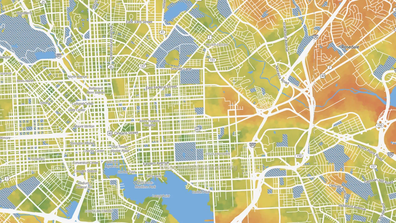 Bike Grade map of 21205, MD