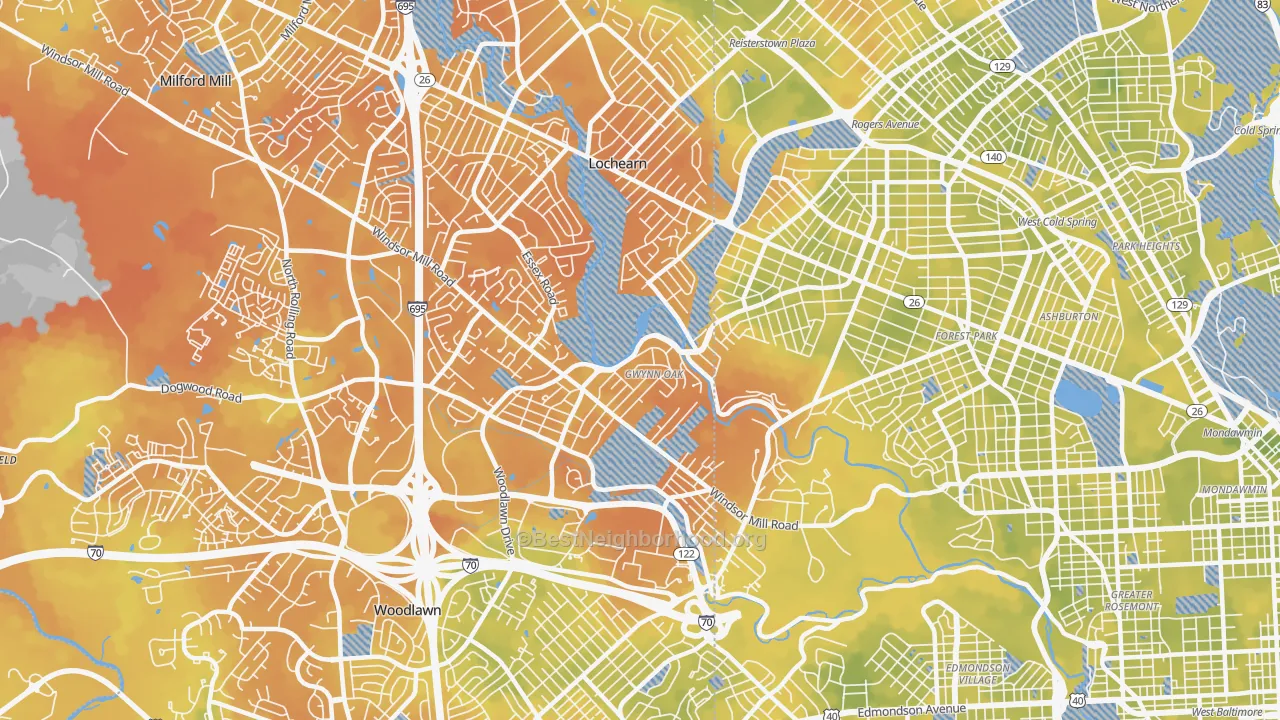 Bike Grade map of 21207, MD
