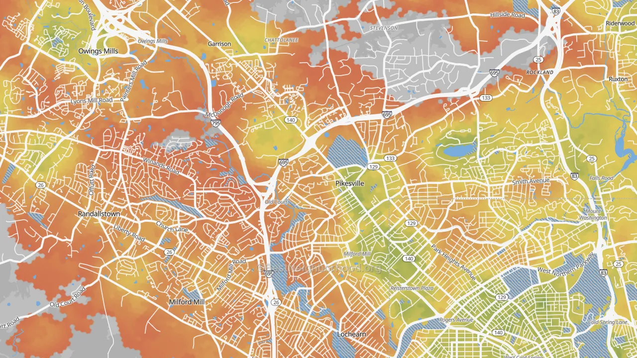 Bike Grade map of 21208, MD