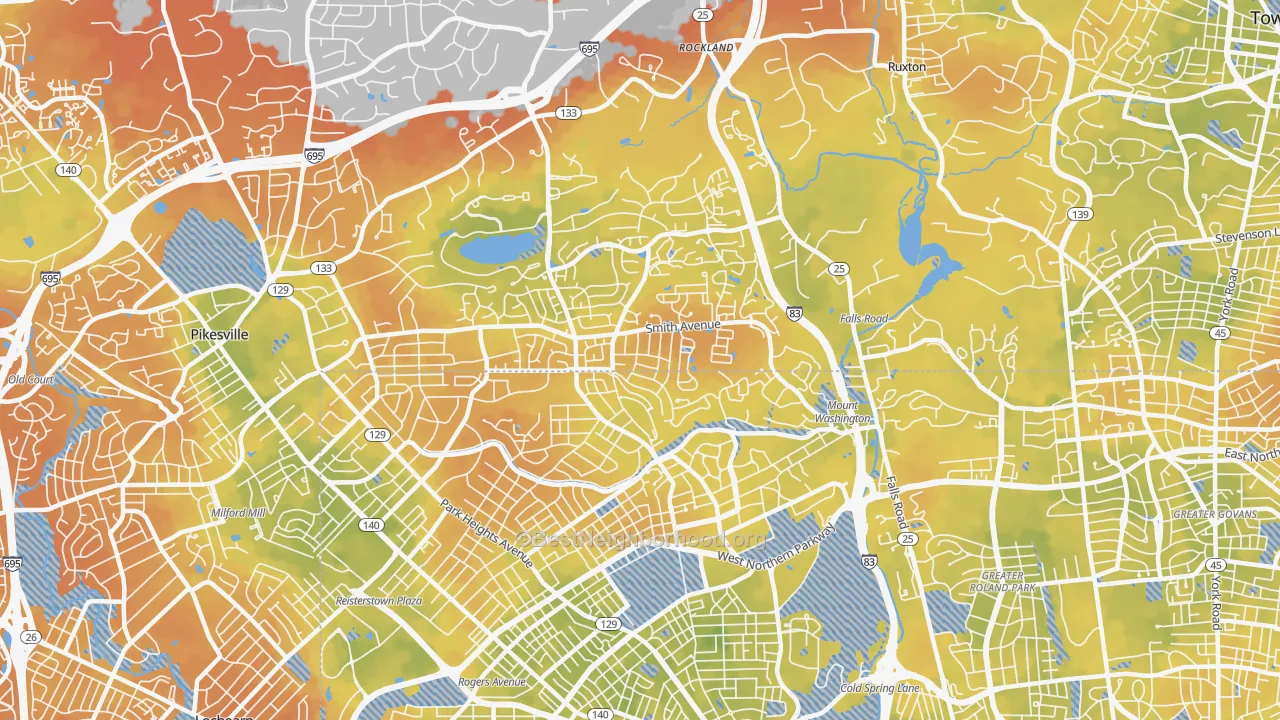 Bike Grade map of 21209, MD