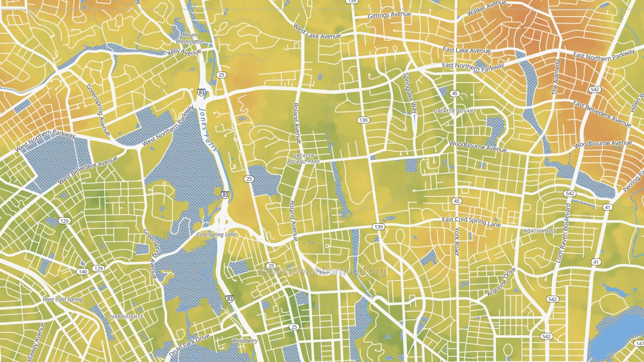 Bike Grade map of 21210, MD