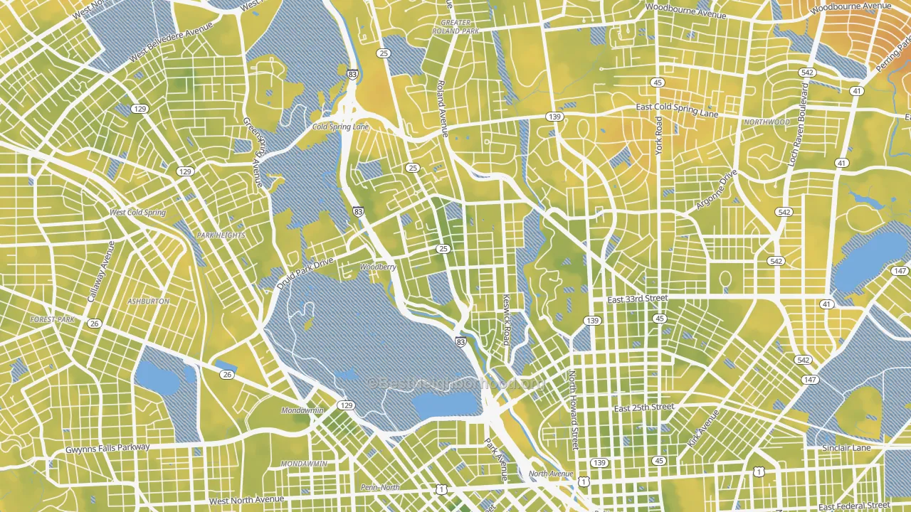 Bike Grade map of 21211, MD