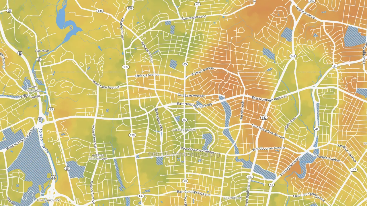 Bike Grade map of 21212, MD