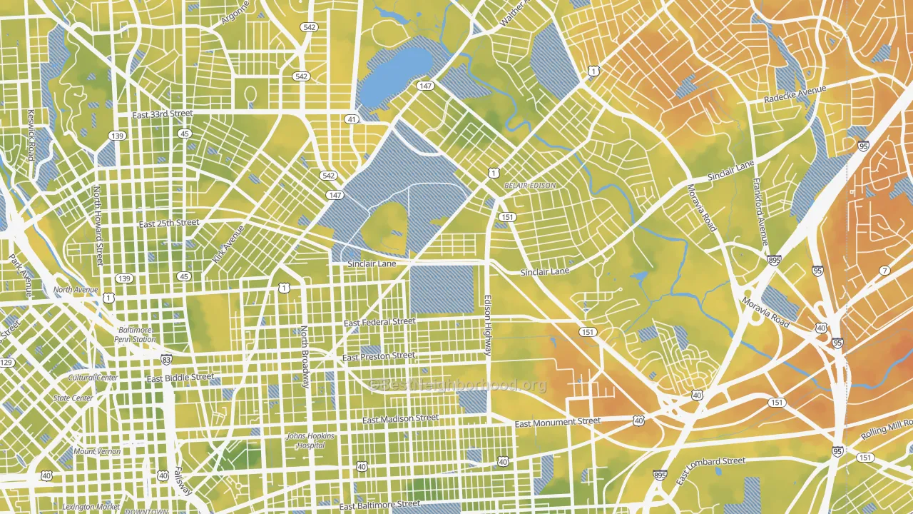 Bike Grade map of 21213, MD