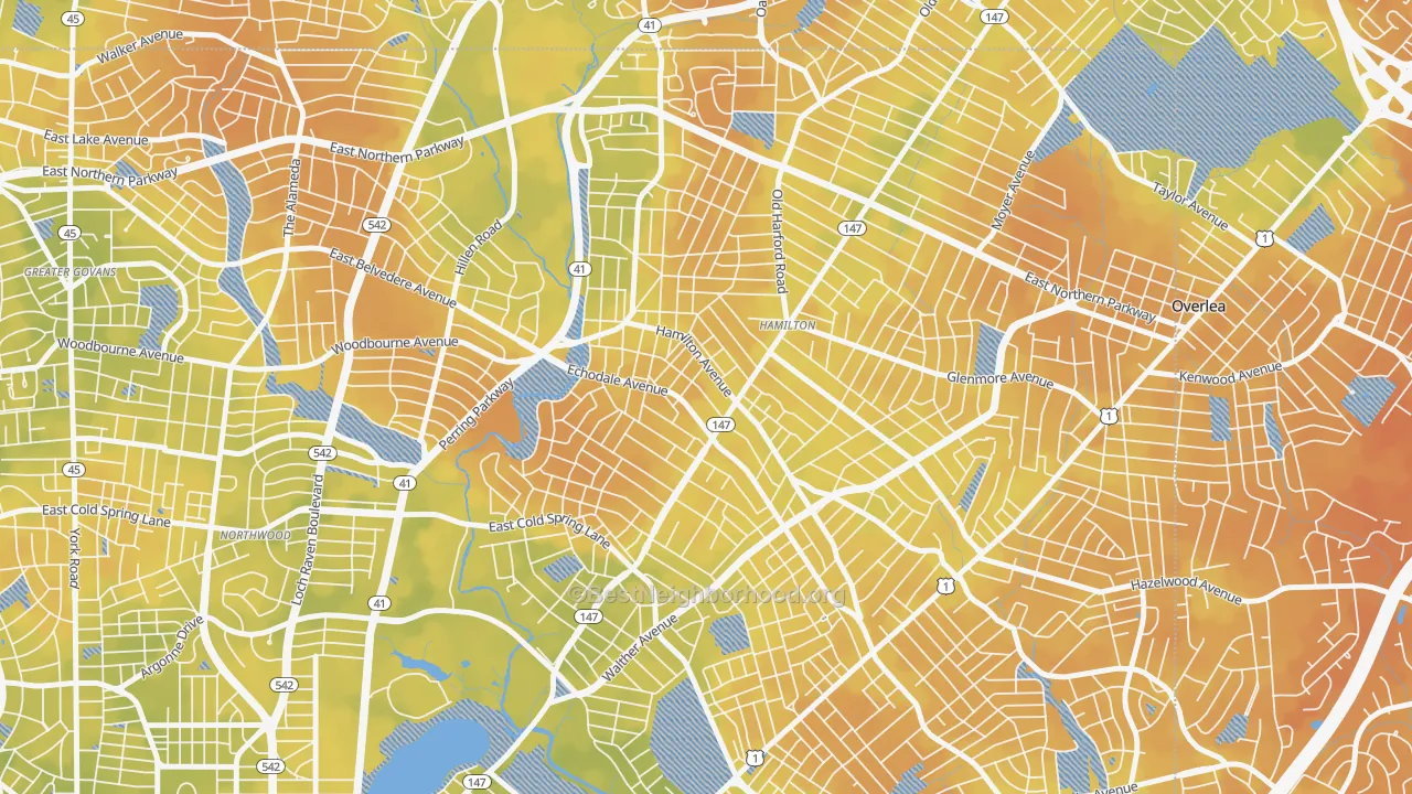 Bike Grade map of 21214, MD