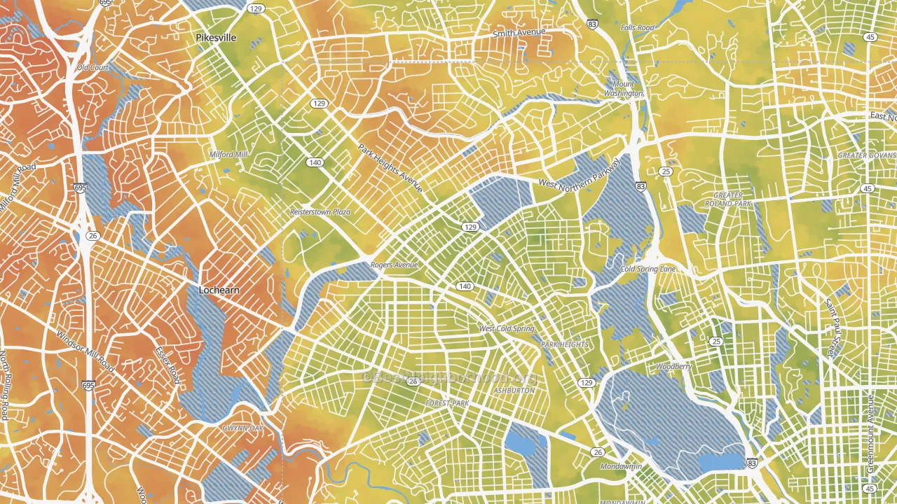 Bike Grade map of 21215, MD