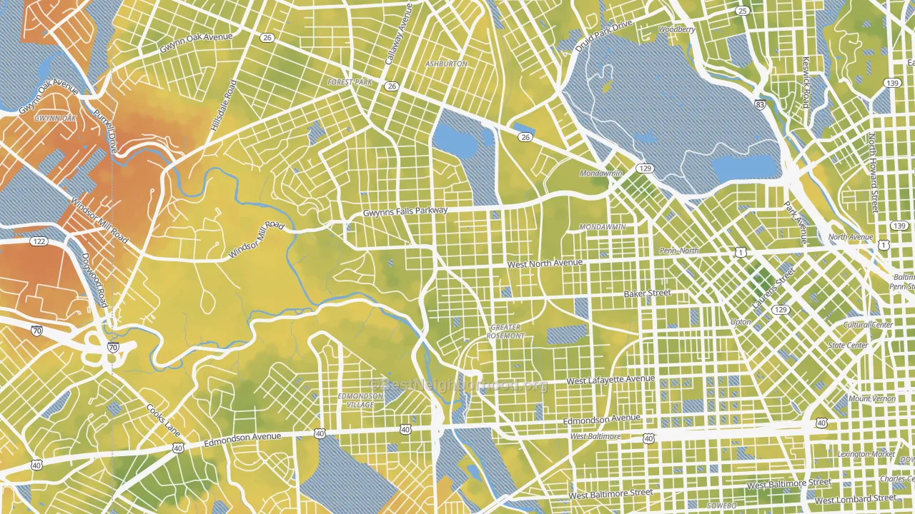 Bike Grade map of 21216, MD