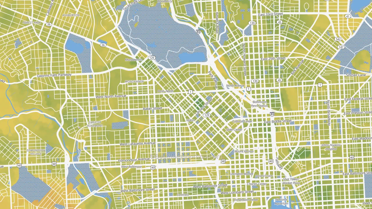 Bike Grade map of 21217, MD