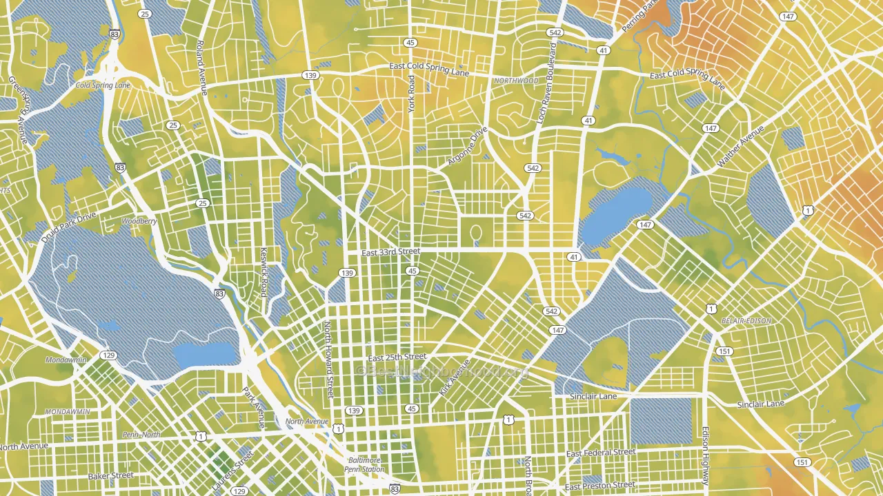 Bike Grade map of 21218, MD