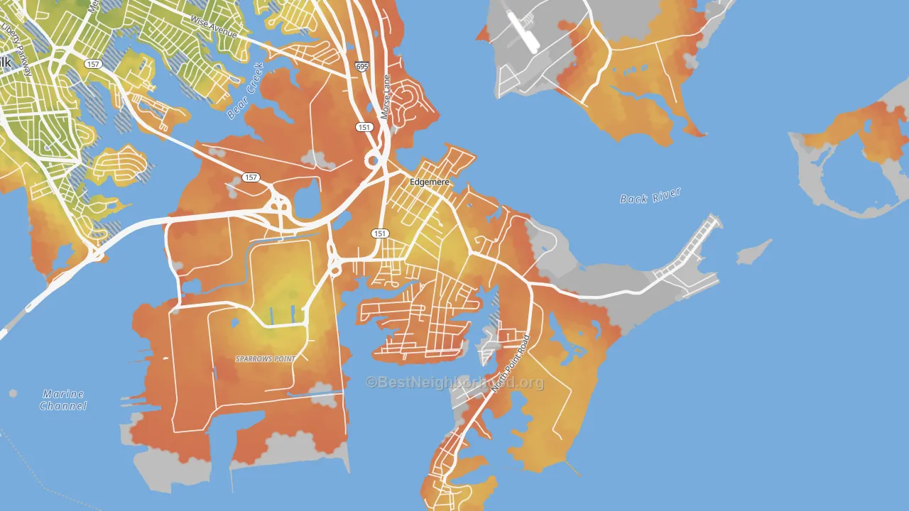 Bike Grade map of 21219, MD
