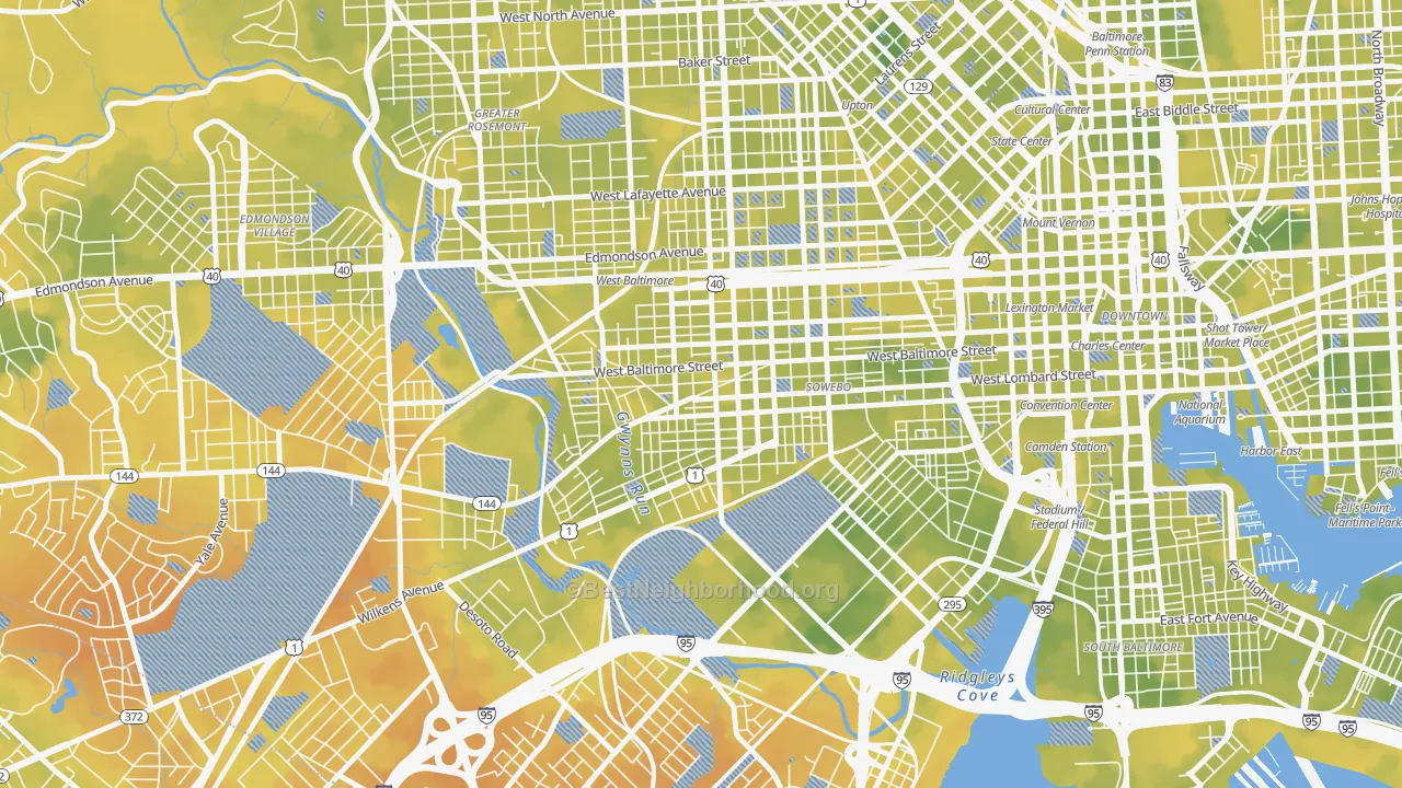Bike Grade map of 21223, MD