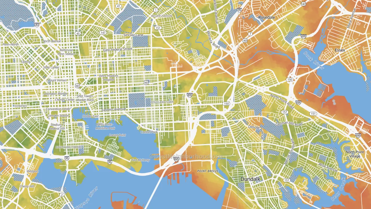 Bike Grade map of 21224, MD