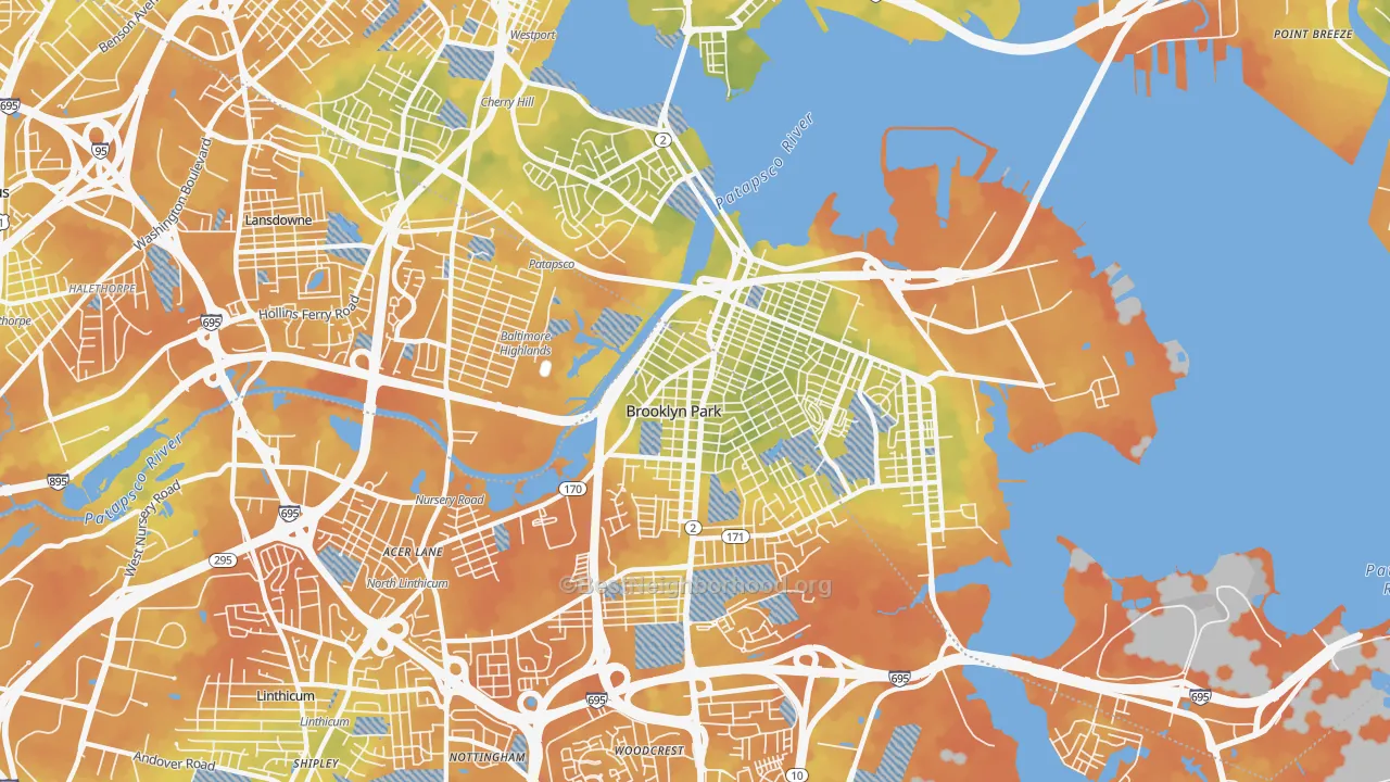 Bike Grade map of 21225, MD