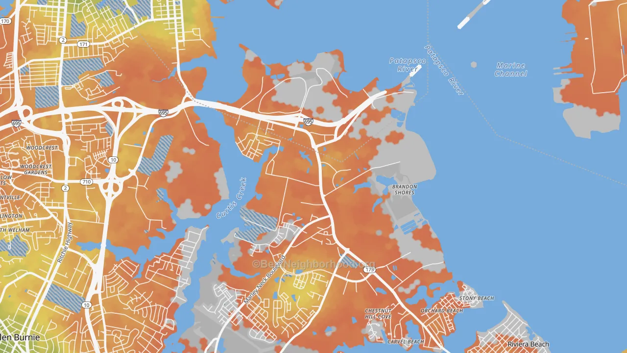 Bike Grade map of 21226, MD