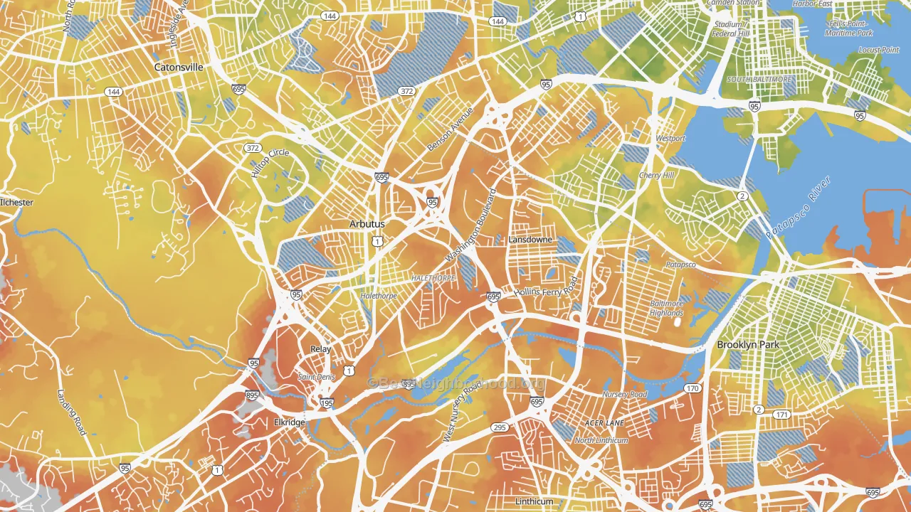 Bike Grade map of 21227, MD
