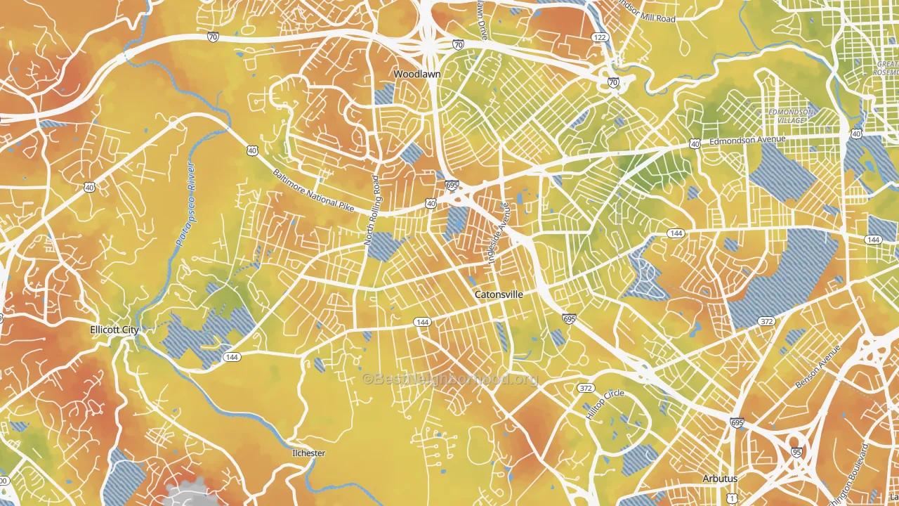 Bike Grade map of 21228, MD