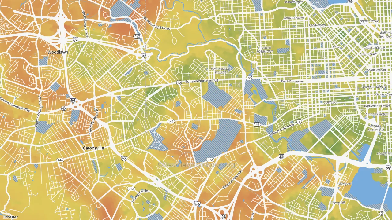 Bike Grade map of 21229, MD