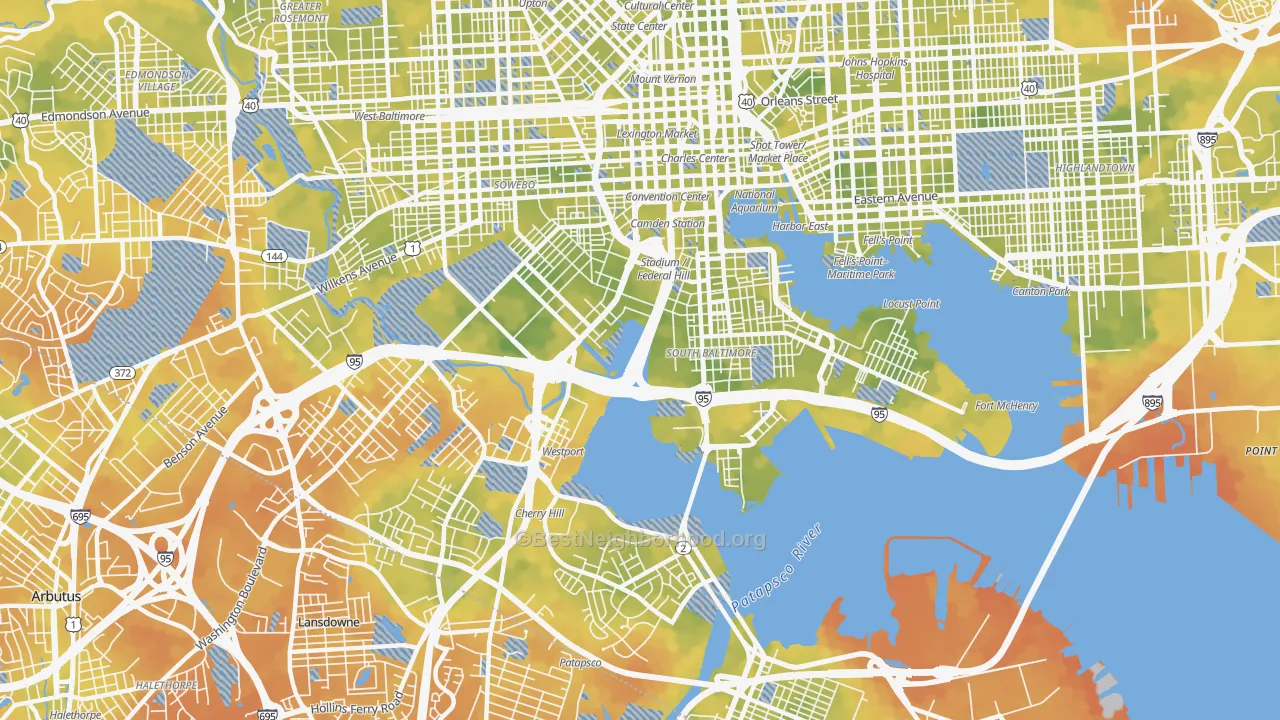 Bike Grade map of 21230, MD