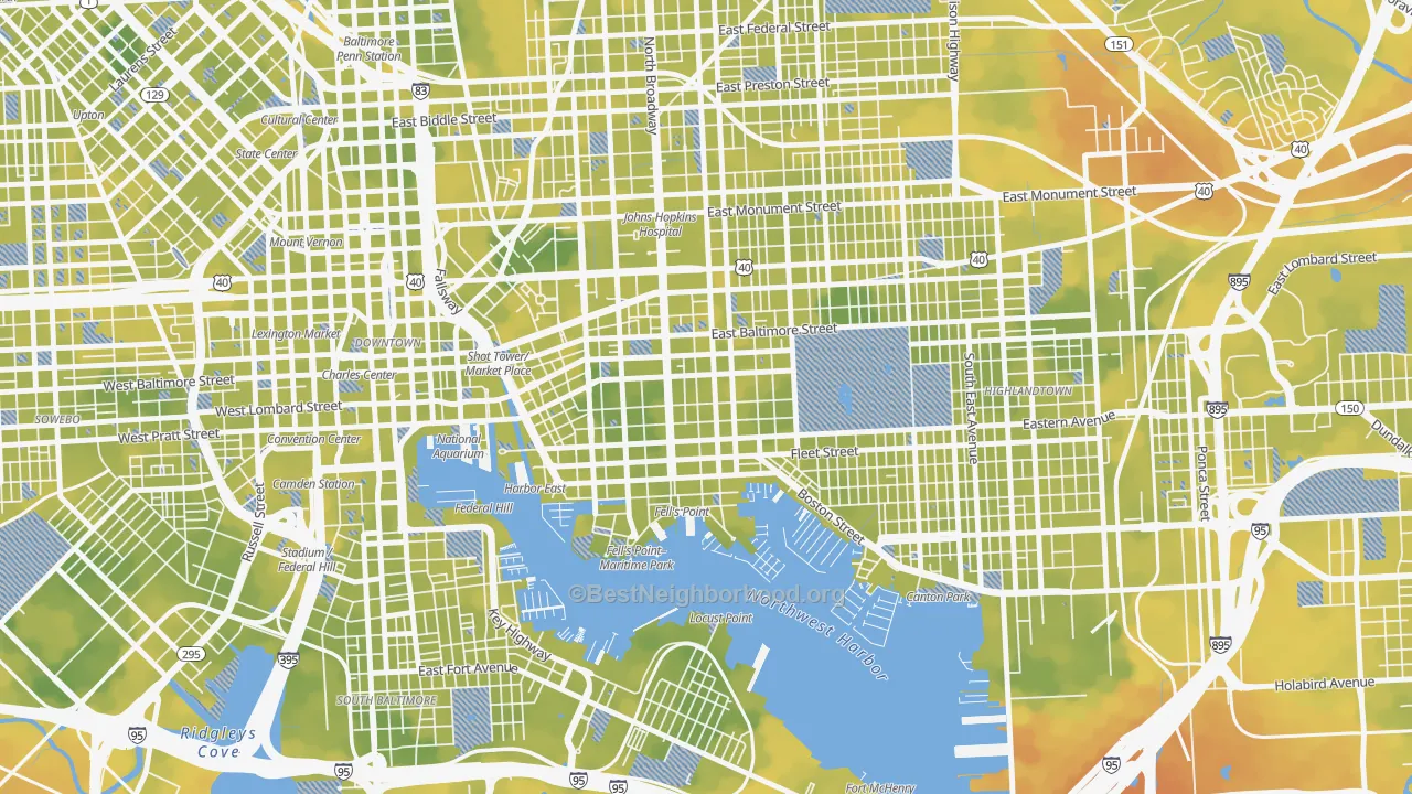 Bike Grade map of 21231, MD