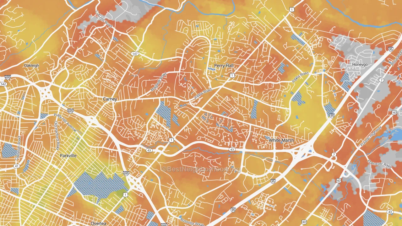 Bike Grade map of 21236, MD