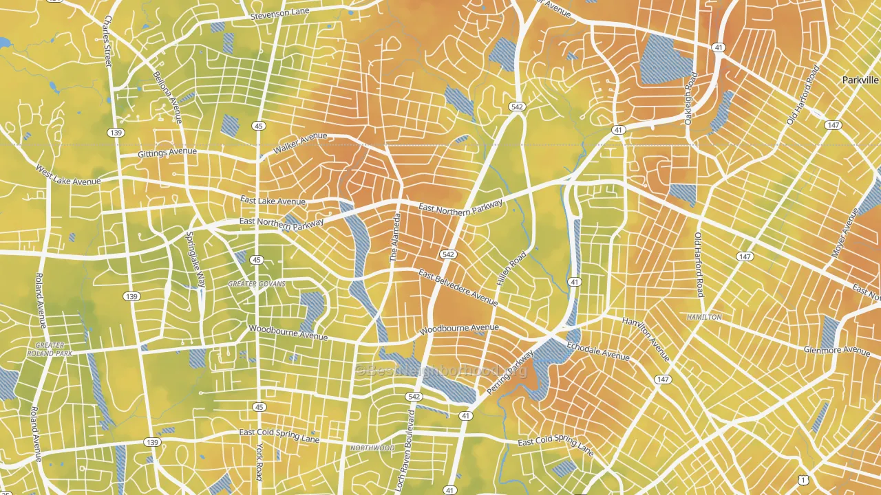 Bike Grade map of 21239, MD