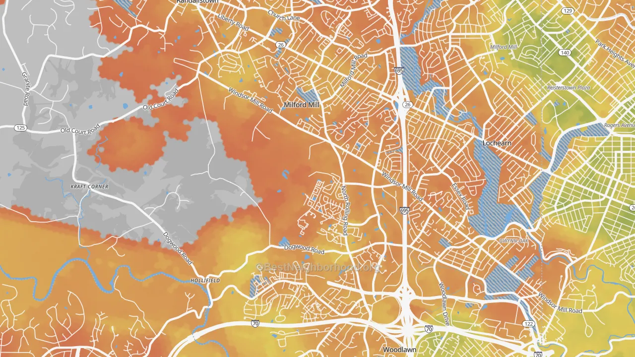 Bike Grade map of 21244, MD