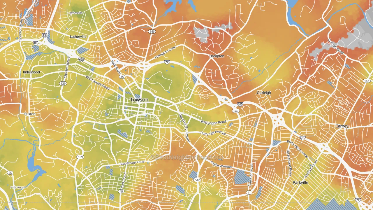 Bike Grade map of 21286, MD